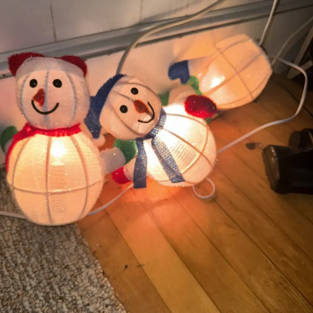 Set Of 3 Light Up Snow Man Patchy Way Marks Includes Ground Stakes